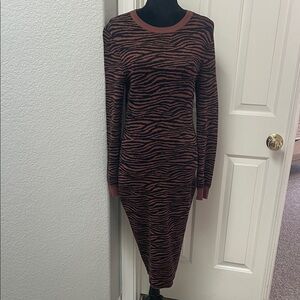 Express Brown and Black Animal Print Long Sleeve Dress